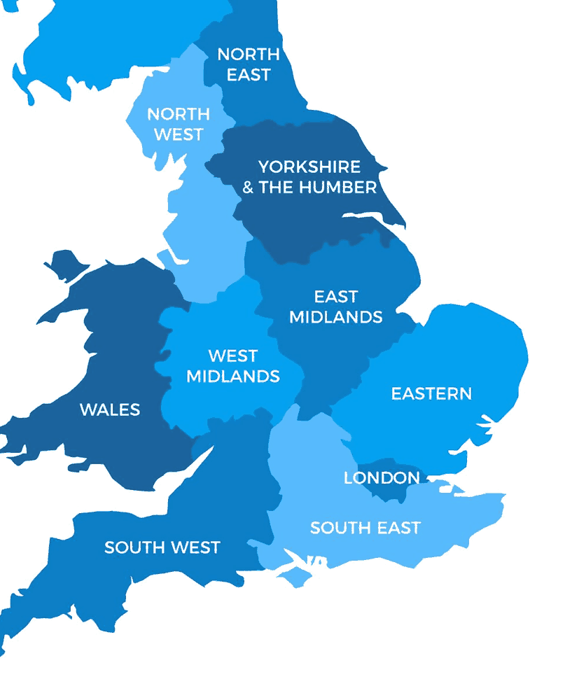UK map showing First Choice Energy partner regions across England and Wales