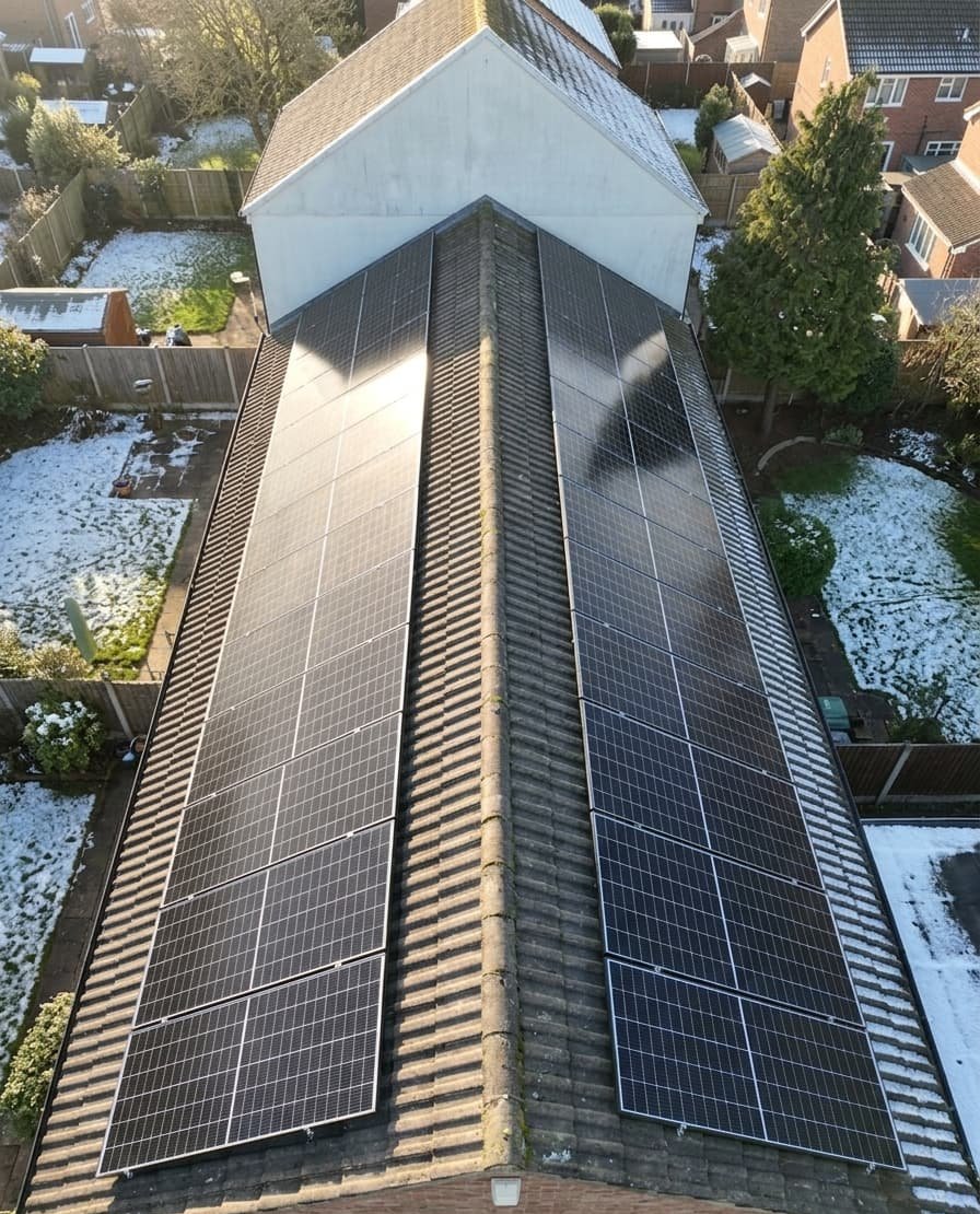 Aerial shot of completed solar installation on a South Wales home