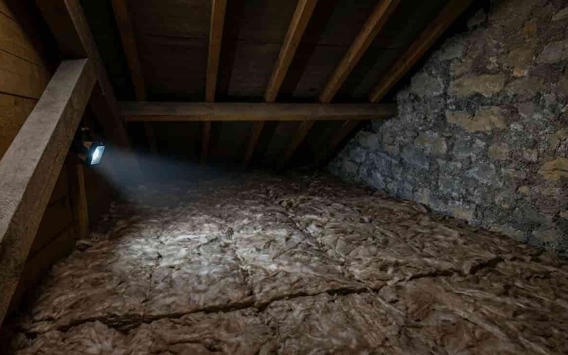 Loft insulation laid between rafters at full depth